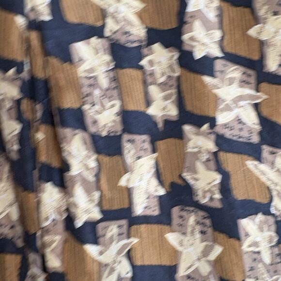 Vintage Cote de France Women's Brown Silk Abstract Print Button Up Shirt Size 2X - Picture 8 of 11